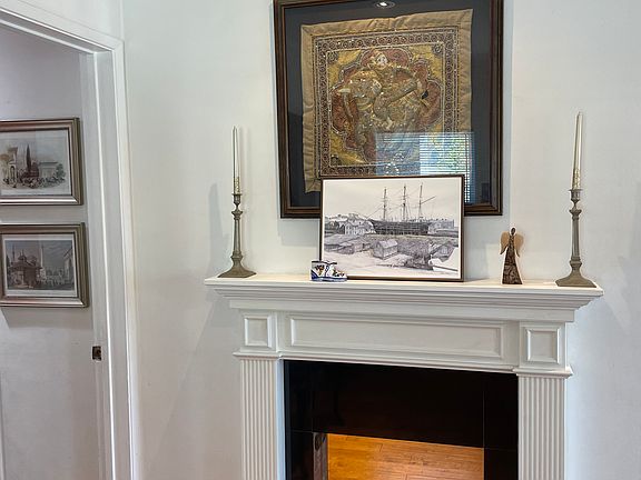Faux fireplace in living room