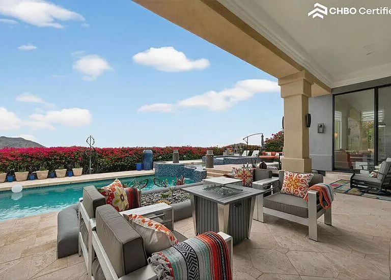 Covered lanai with mountain views