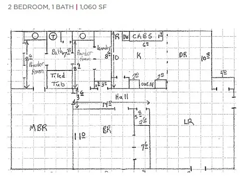 Floor plan 2 Bed 1 and a half Bath