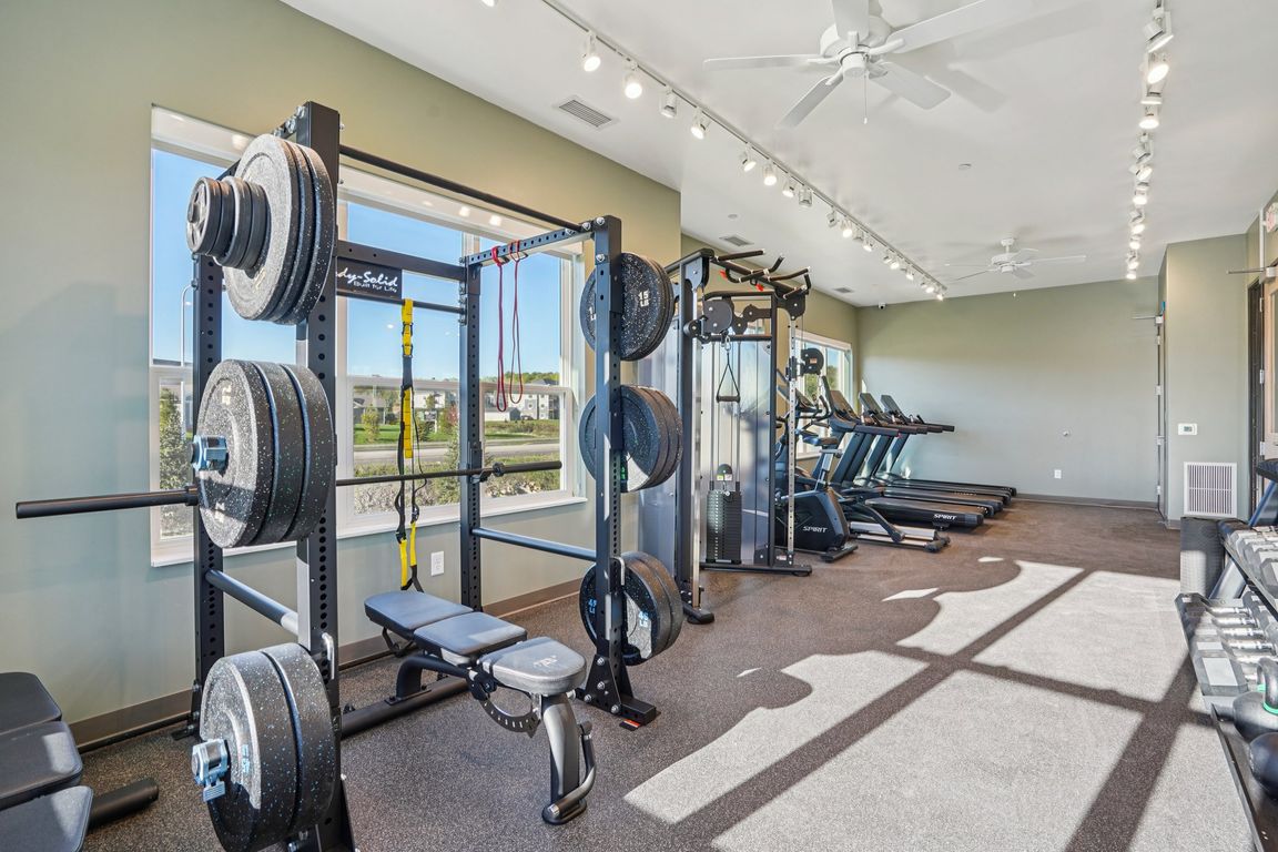 Weight bench and free weights available