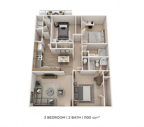 Floor plan Three Bedroom 2 Bath