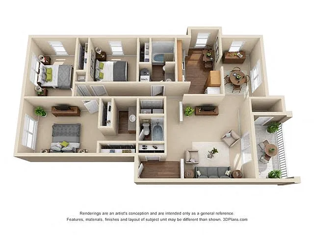 Floor plan 3 Bed, 2 Bath (Willow)