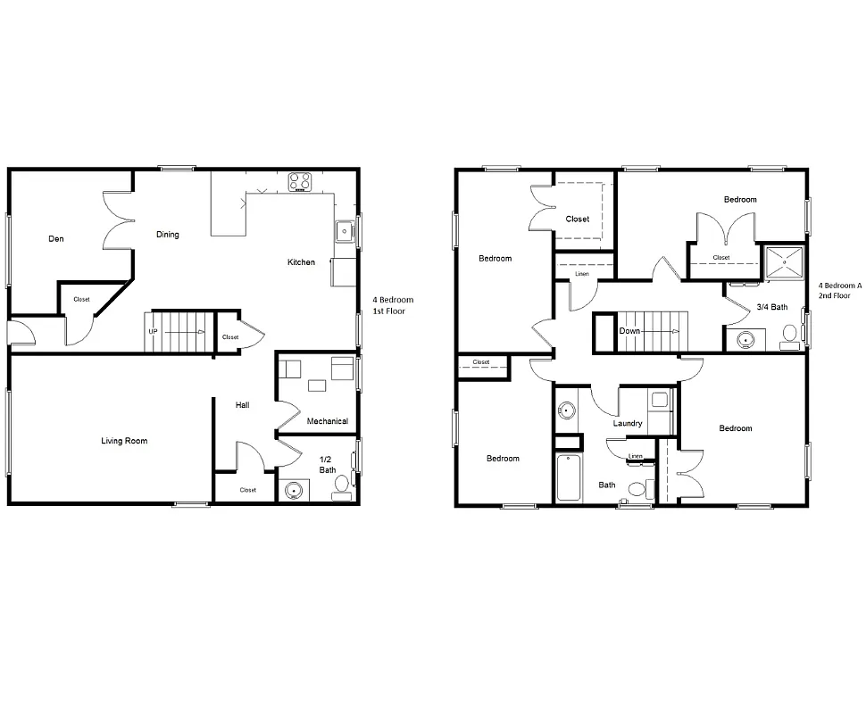 Floor plan 4 Bed, 2 Bath Townhome