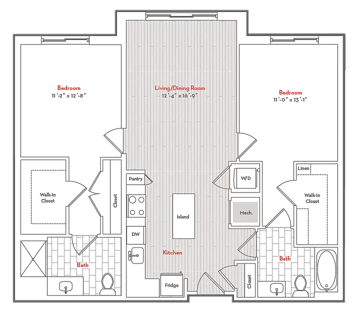 Floor plan 2 Bed 2 Bath-C1