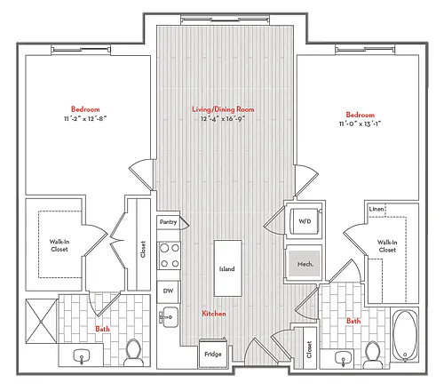 Floor plan 2 Bed 2 Bath-C1