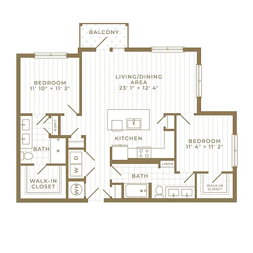 Floor plan B3: 2 Bed 2 Bath