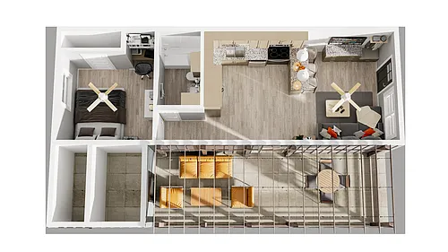 Floor plan 1 BR with Patio