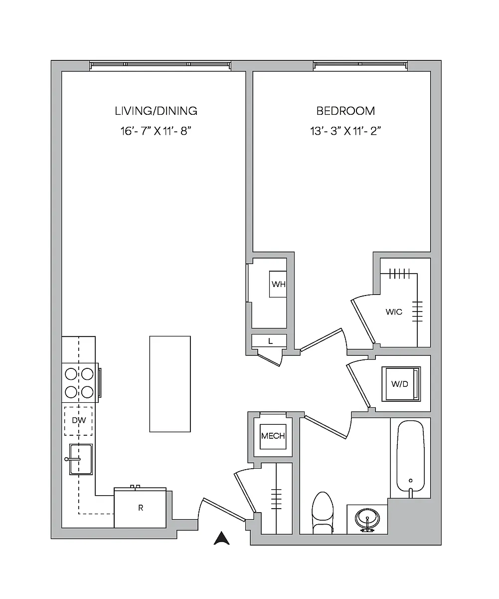 Floor plan A18 - 1BR 1BA (746 SF)