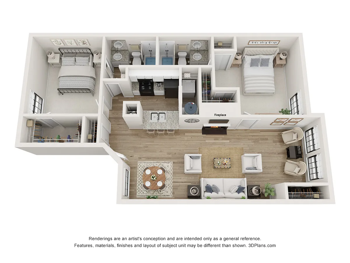 Floor plan 2 Bedroom, 2 Bathroom Second Floor