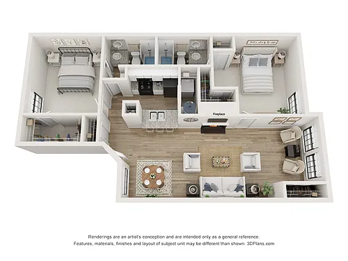 Floor plan 2 Bedroom, 2 Bathroom Second Floor