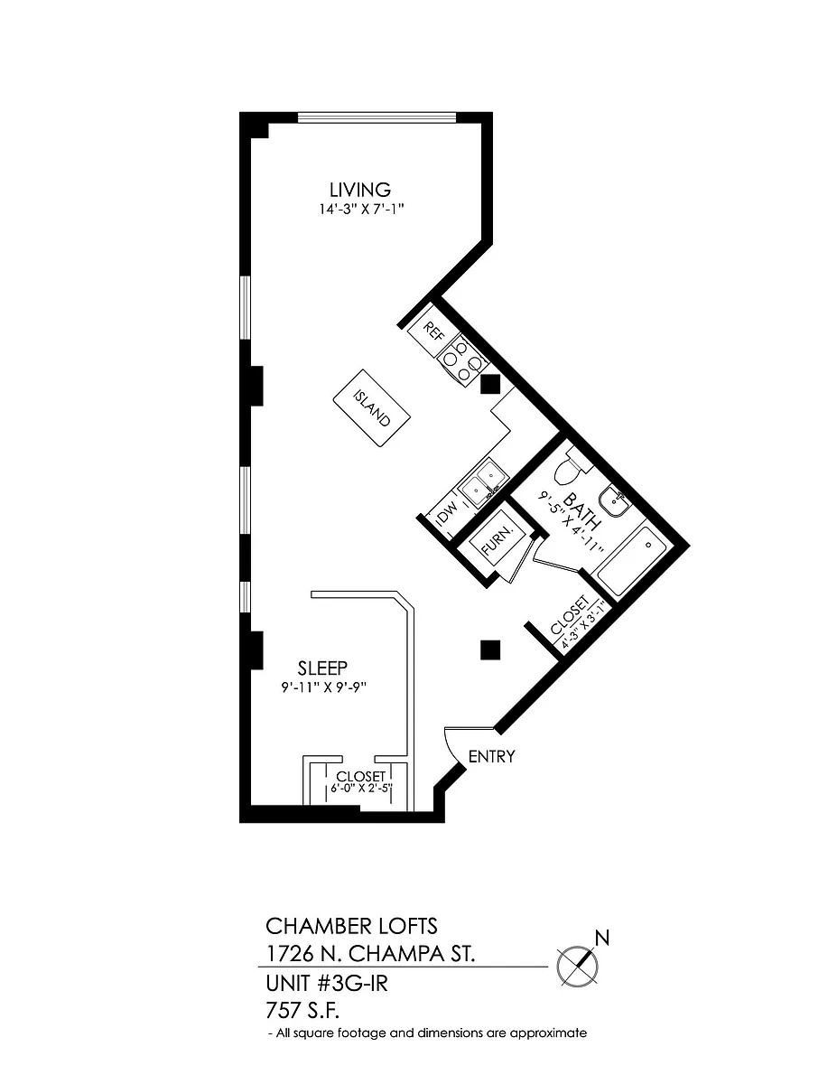 Floor plan IR 1 Bedroom, 1 Bath