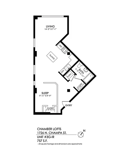 Floor plan IR 1 Bedroom, 1 Bath