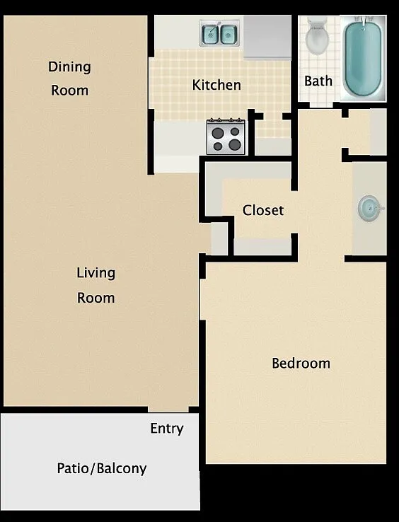 Floor plan 1 bedroom 1 bath