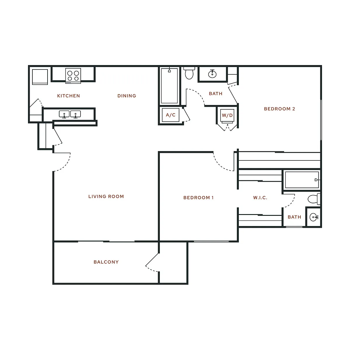 Floor plan 2 Bed, 2 Bath C