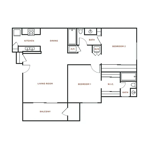 Floor plan 2 Bed, 2 Bath C