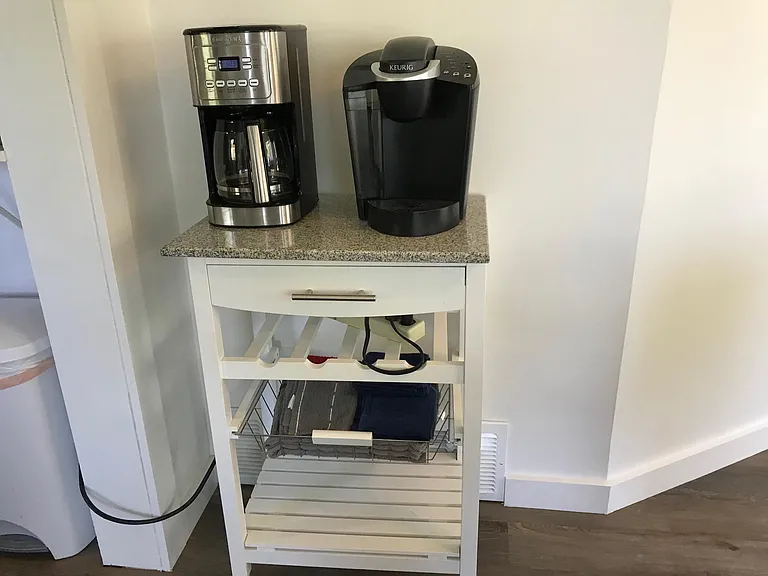 Coffee station (coffee pot and Keurig don't stay though).