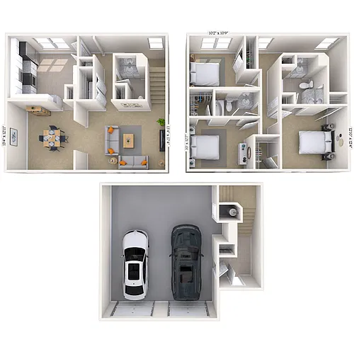 Floor plan Townhome 3x2.5 1543-1702 SF