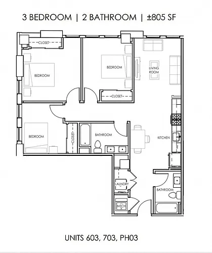 Floor plan Three Bedroom Two Bathroom City View
