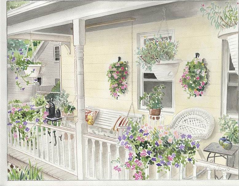 Painting of front porch in summer