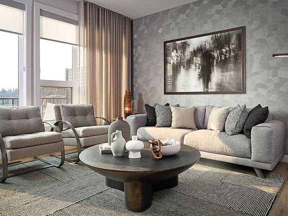 A photo of the great room in the Alameda show home in Crown Park by Brookfield Residential