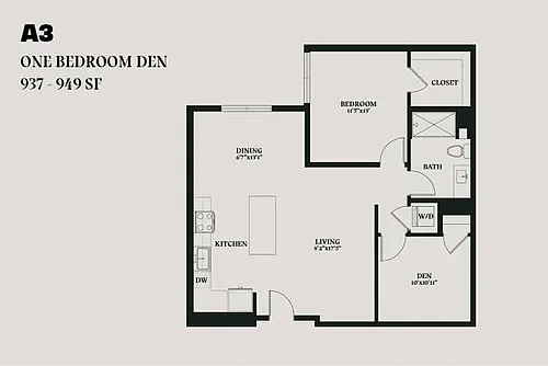 Floor plan Alba One Bedroom Den A3