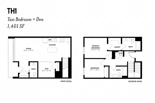 Floor plan Two Bedroom Den Townhome TH1