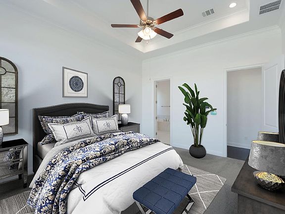Tray ceiling in master, virtually staged for demonstration