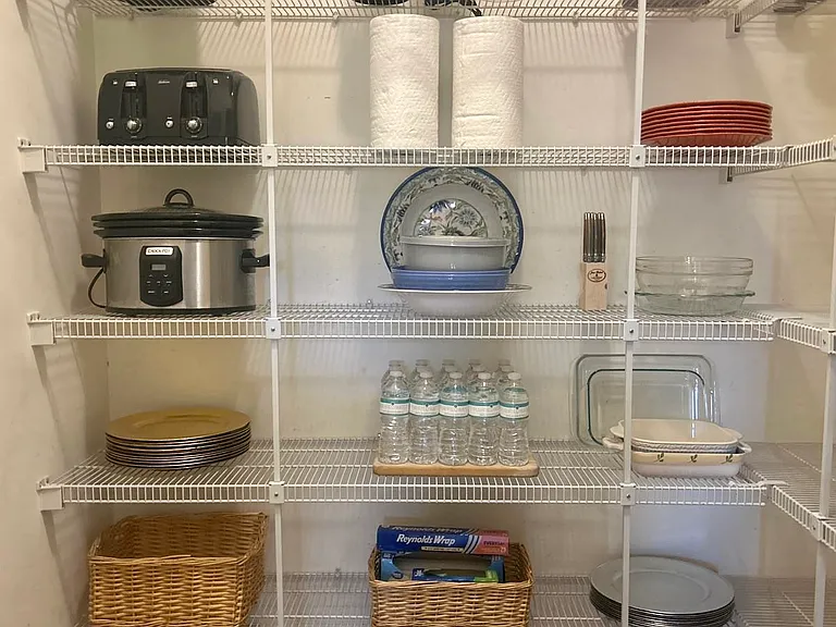 2 walls of shelving in Pantry