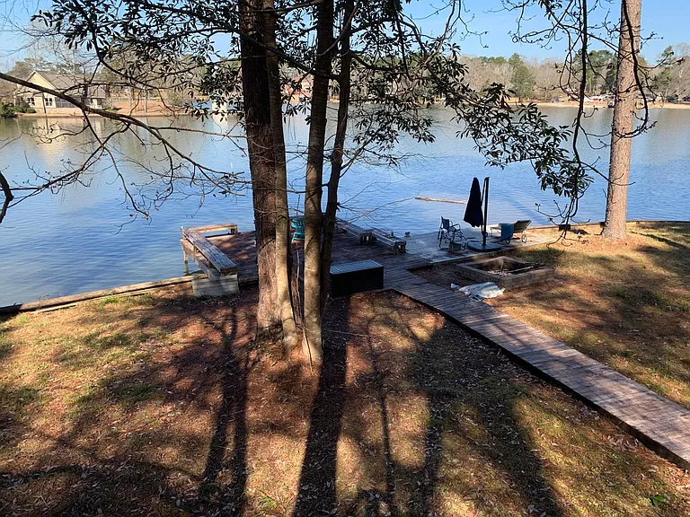boat dock viewed from tree house