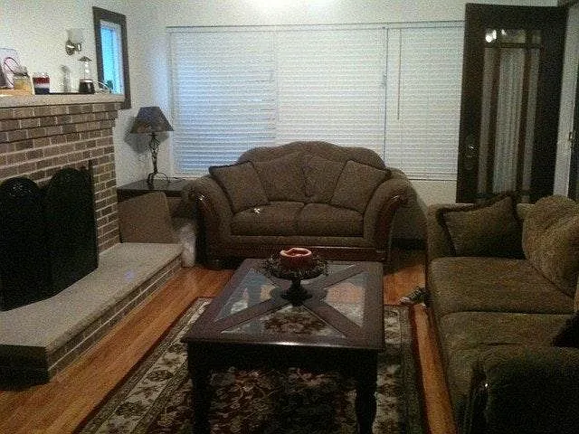 Living room has fireplace