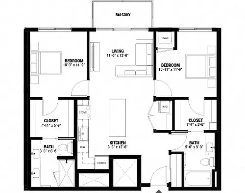 Floor plan Two Bedroom 2-AS
