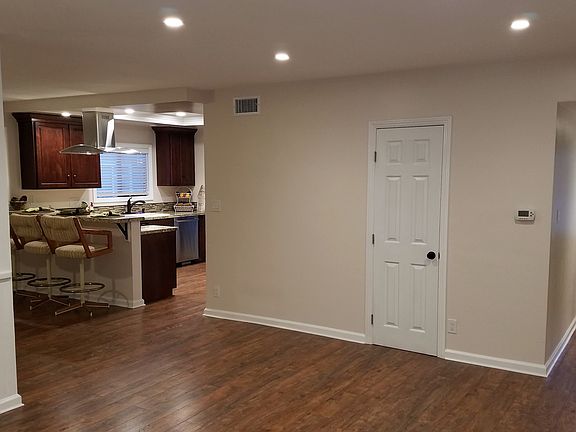 view from living room into kitchen