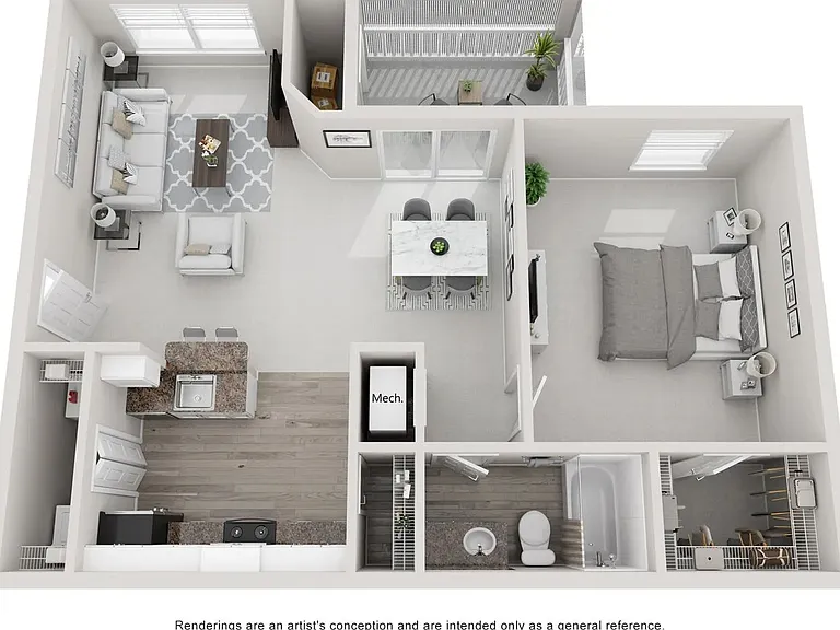 A 3D floor plan rendering of The Laurel Oak.