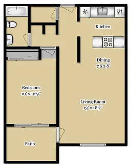 Floor plan 1BD, 1BTH
