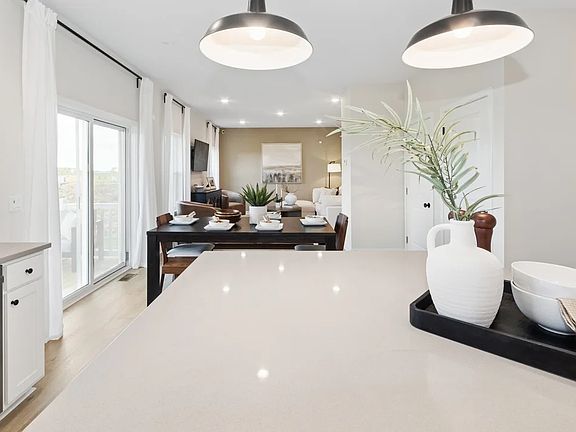 Kitchen overlooking dining area