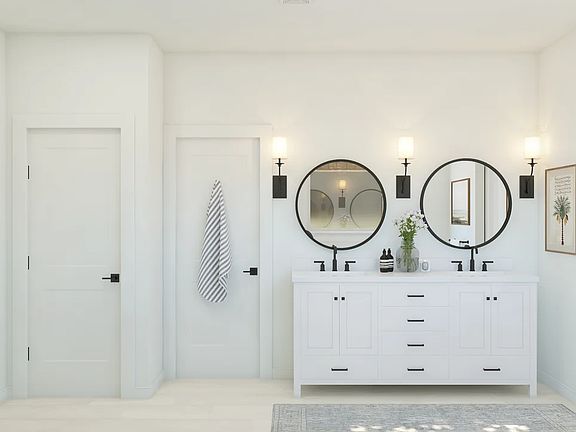 Primary bath with freestanding vanity