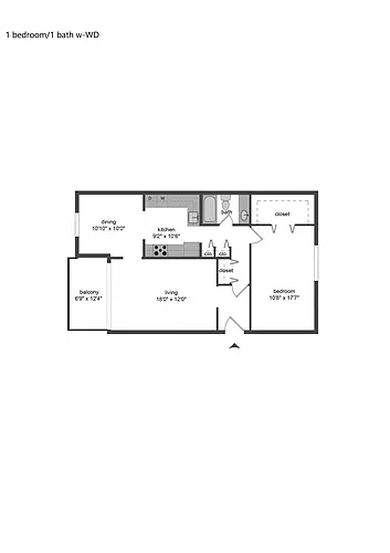 Floor plan 1 Bed - 1 Bath