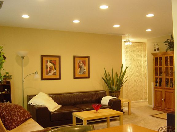 living room with canned lights