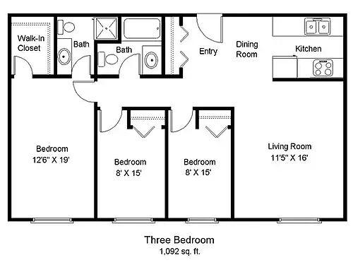 Floor plan 3 BR/2 BA fmr