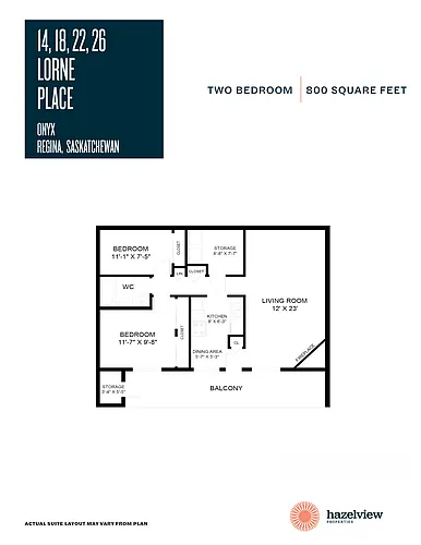 Floor plan 2 Bedroom, 1 Bathroom