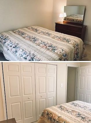 Bedroom, dresser, and closet.