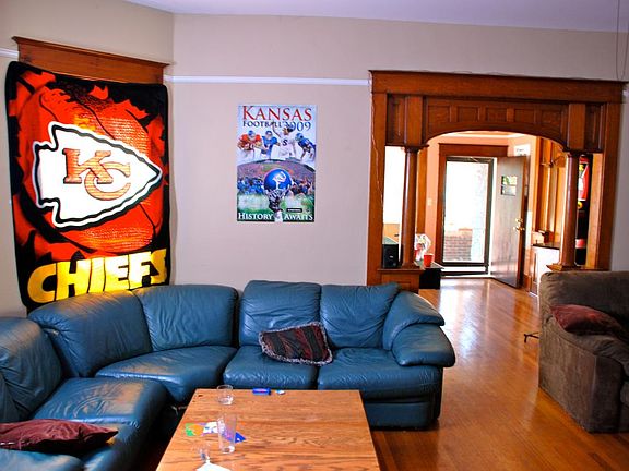 Main floor living area is two huge spaces with gorgeous hardwood floors!