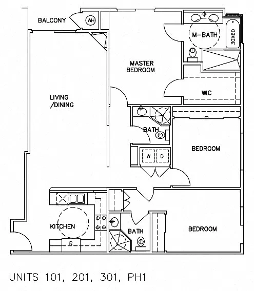 Floor plan Three Bed/Three Bath