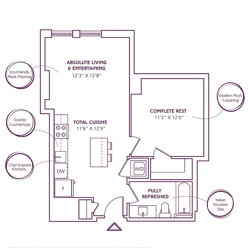 Floor plan 1 Bed - 1 Bath | A02 (Click floorplan for more pho