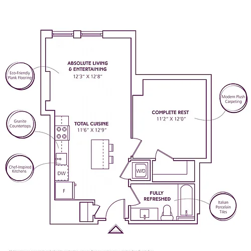 Floor plan 1 Bed - 1 Bath | A02 (Click floorplan for more pho