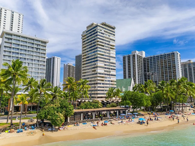 Views of Foster Tower and Kuhio Beach