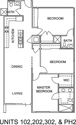 Floor plan Three-Bedroom Three-Bathroom - B