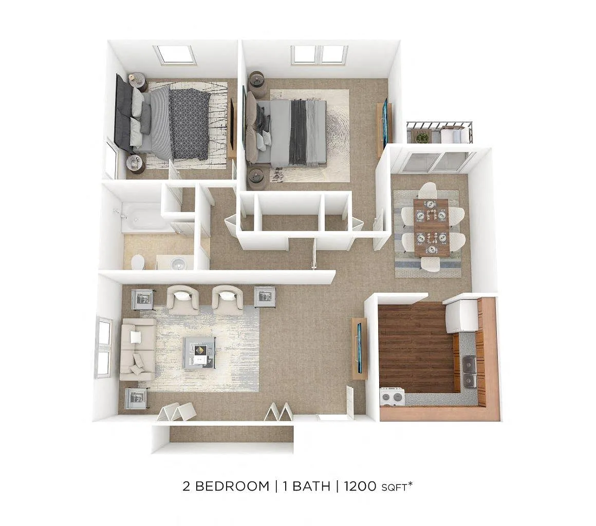 Floor plan Two Bedroom - 1,200 sqft