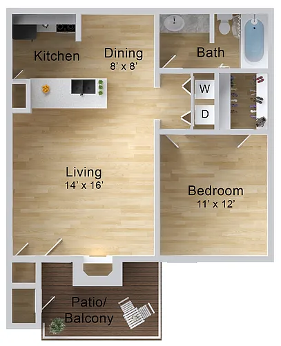 Floor plan 1 Bedroom, 1 Bath