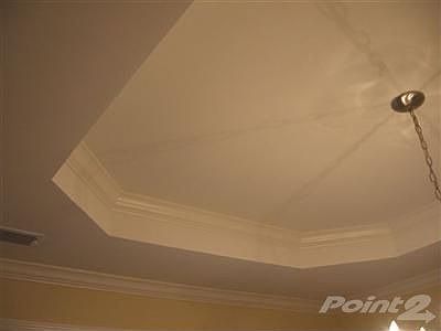 Trey ceiling and crown molding in dining room